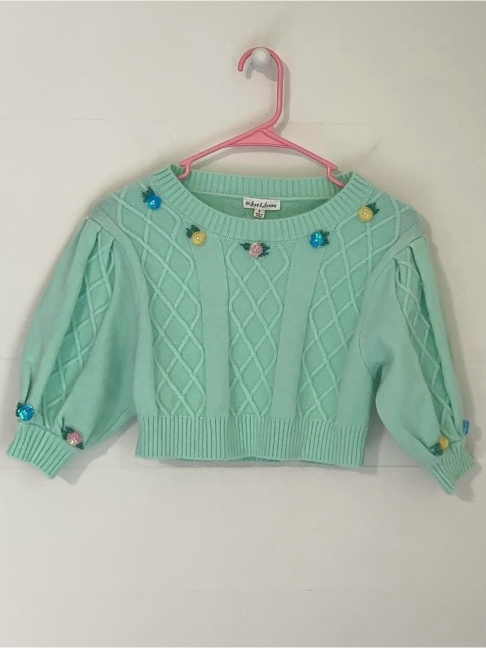 For Love & Lemons Small Mint Green Cropped Sweater